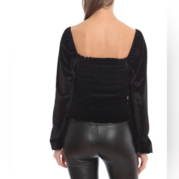 Bagatelle - Shirred Velvet Top - Black - XL Long Sleeve Smocked Blouse - Picture 3 of 10